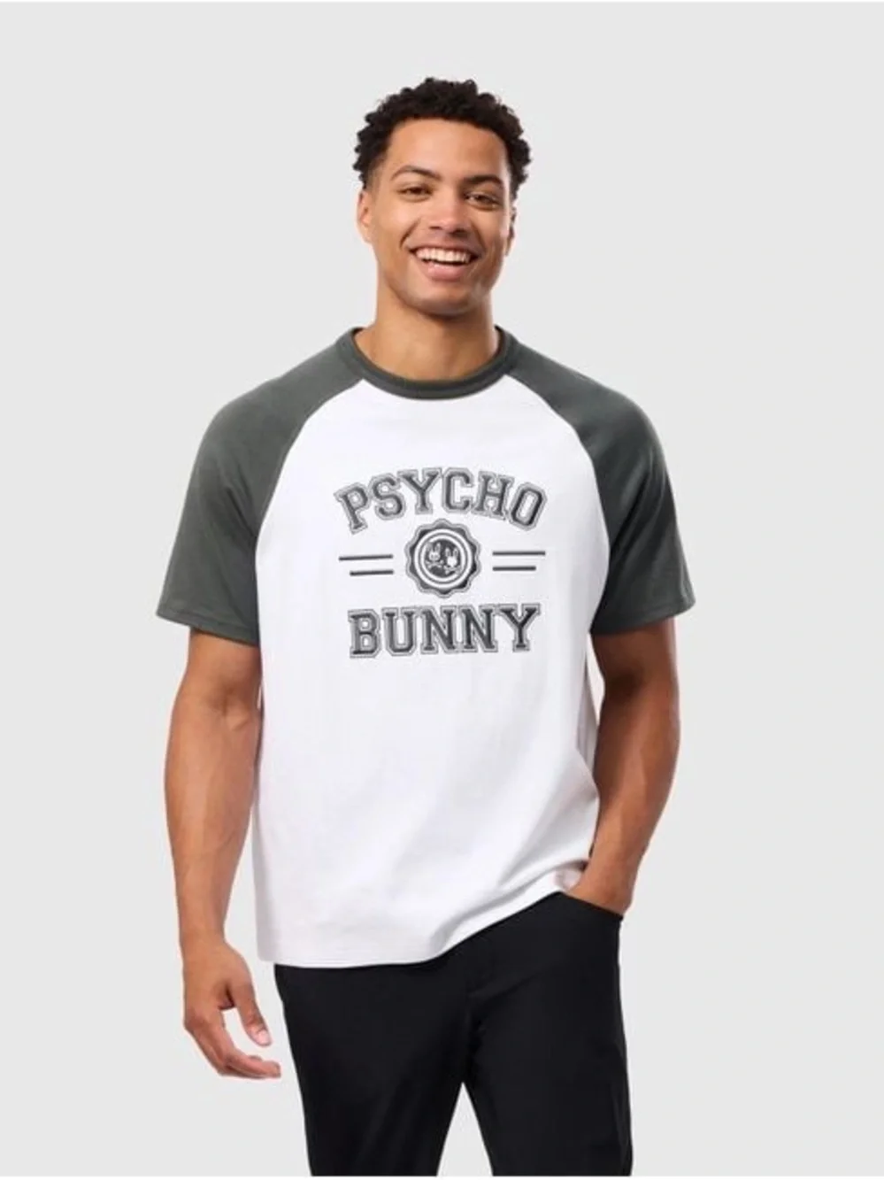 Psycho Bunny Men’s White London Raglan Graphic Tee - Picture 1 of 8